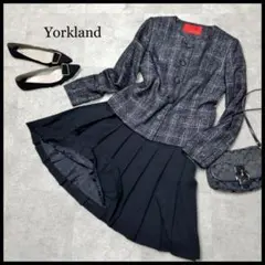 ヨークランド ノーカラージャケット ツイード チェック セレモニー グレー M.