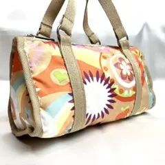 【美品】レスポートサック　ハンドバッグ　ミニボストン　花柄　ナイロン　オレンジ
