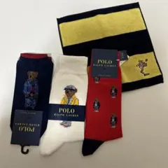 ポロラルフローレン メンズソックス 3足 タオルハンカチ 新品 ポロベア