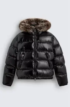 ブラック ダウンジャケット ファー付きフード ZARA