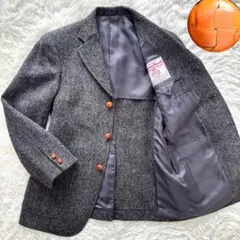 【未使用級】ハリスツイード × ハナビシ ヘリンボーン くるみボタン ジャケット