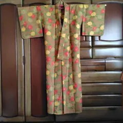 【昭和レトロ】花柄着物 ブラウン系