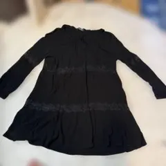 ZARA WOMAN レース切替 長袖チュニック ブラック Lサイズのサムネイル