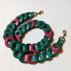 本革 ショルダーストラップ バッグストラップ レザーチェーン グリーン&レッド