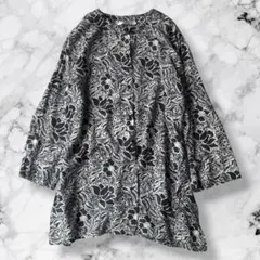 ブラウスチュニックノーカラー長袖花柄ボタニカル柄ゆったり重ね着羽織大人カジュアルのサムネイル