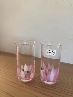 ピンクの花柄グラスセット 2個