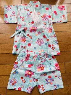 女の子　花柄 甚平 95cm 綿100%