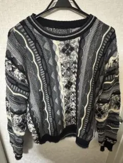 ニット 3D 総柄 セーター 古着 ブラック グレー 個性的 90s ビンテージ