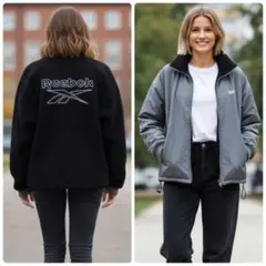 美品✨Reebok リバーシブル ボアフリースジャケット ナイロン レディースＬ