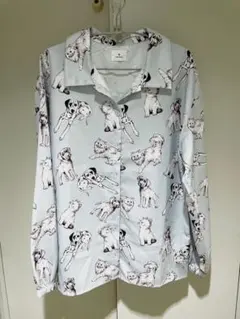merry jenny dog&cat柄 長袖水色シャツ