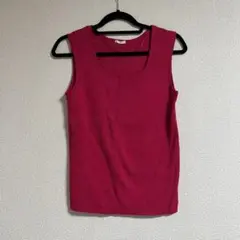 ピンクリブ編み スクエアネック タンクトップ