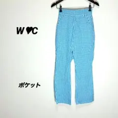 4931U○ダブルシー ギンガムチェック テーパードパンツ 水色 夏　カジュアルのサムネイル