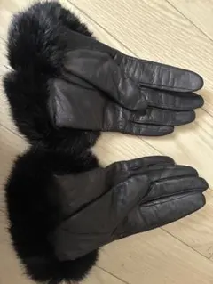 レザー ファー付き手袋 黒