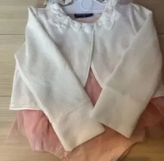 80リボンピンクチュールワンピース ベビードレス 結婚式 入園式 発表会