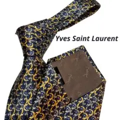 Yves Saint Laurent ネクタイ 総柄 ネイビー ゴールドチェーン