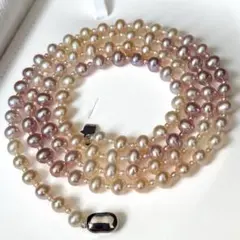【テリ強】本真珠 マルチカラー ロングパール ネックレス 2連/3連 91cm