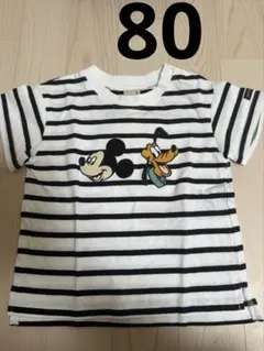 プティマイン　80 半袖　Tシャツ　ボーダー　ディズニー　ミッキー　プルート　夏