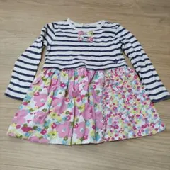 値下げ KP ワンピース ボーダー 花柄 95 リボン 女の子 可愛い