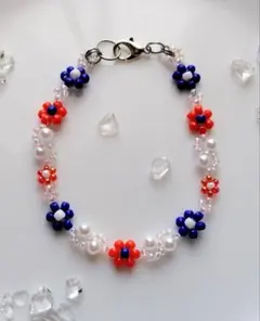 お花のビーズブレスレット【ハンドメイド】ミャクミャクカラー　万博【712】