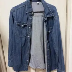 GU デニムシャツ 長袖 インディゴブルー XL
