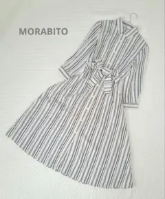 MORABITO blanc ストライプ シャツワンピース ベルト付 ラメ 38