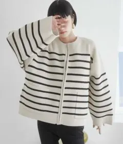 ANGIE ランタンスリーブ ニットジップカーディガン