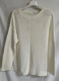 ホワイト 透かし編み サマーニット ゆったり 長袖 春夏 薄手 白 ニット M