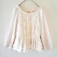 【美品】ハッシュアッシュ レース × サテン ブラウス M ペプラム