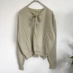 LANSOIR ランソワール 長袖リボンニットセーター　ベージュ　上品　秋冬　F