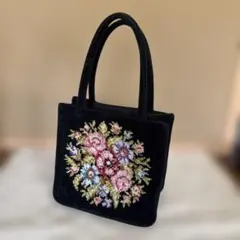 FEILER 花柄刺繍 ミニバッグ 黒