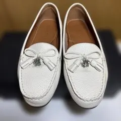 【ほぼ未使用品】COACH コーチ ローファー ホワイト クロコ 24cm相当 コーチ COACH COACH ローファー LEAH リア CB990 ラグソール （CHALK