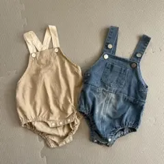 サロペット　デニム　ベージュセット売り　80 6-9M 春服　バースデイ