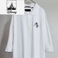 Disney ミッキー刺繍 半袖ポロシャツ ホワイト 白 ディズニー ゴルフ