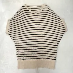 ジーユー ニット Vネック ドルマンスリーブ ボーダー ゆったり ベージュ L