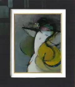 油絵 菅家令子絵 絵画インテリア額付(青緑＋金色の枠) F4-081014女の子