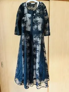 総花柄刺繍レース五分袖キャミワンピース 結婚式ドレス 二次会用ドレス Leja