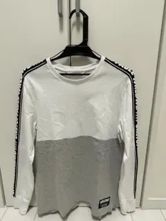 ロゴライン 配色切替 ロングTシャツ グレー×ホワイト H&M