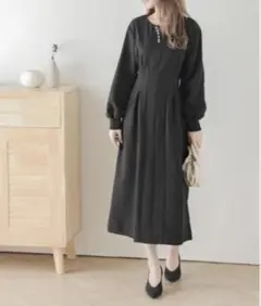 フォーマル 黒 ワンピース パール付き　お宮参り