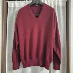LeCENT バーガンディ Vネックカシミヤ100%セーター XLサイズ