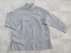 Mー Lサイズ　無印良品　 長袖シャツ　麻100% ストライプシャツ　紺白
