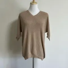 【美品】SHOO-LA-RUE ラメ入りベージュVネックニット半袖 ラメ入り