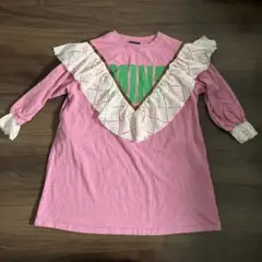 フリル付きピンク長袖ワンピース MARKYS