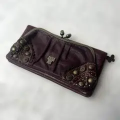 【美品】ANNA SUI アナスイ 本革レザー 二つ折り長財布 蝶ワインレッド