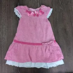 ピンク チェック柄 半袖ワンピース 100cm　ミキハウス