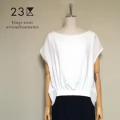 23区◇洗える フロントドレープ 異素材切替 フレンチスリーブ ブラウス 38のサムネイル