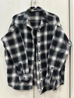 チェックシャツ フランネル 長袖シャツ 黒白チェック