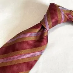【美品】HUGO BOSS ヒューゴボス レッド レジメ ストライプ ネクタイのサムネイル