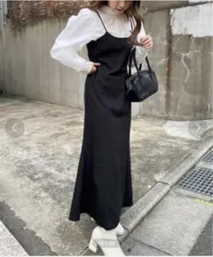 【新品】ナイスクラップ　バックリボンマーメイドキャミワンピース　黒　ブラック