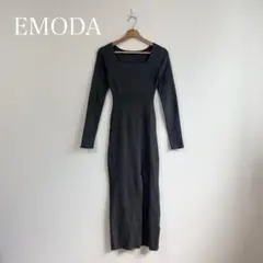 EMODA エモダ リブ ニット ロング ワンピース チャコール グレー