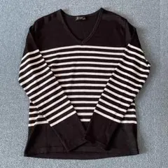 【美品】bluegill 薄手 ニット ボーダー モノトーン Vネック M 春物